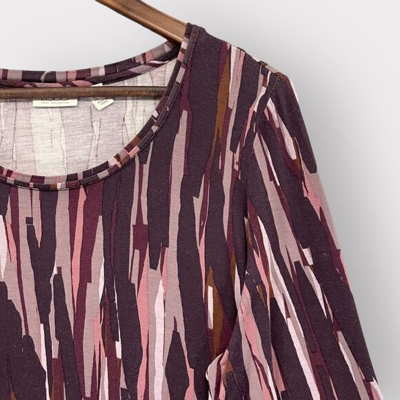 LOGO Tunic Top Women L Purple Pink‎ Print Pockets Ruffled Hem Knit Soft E24 - Picture 2 of 15